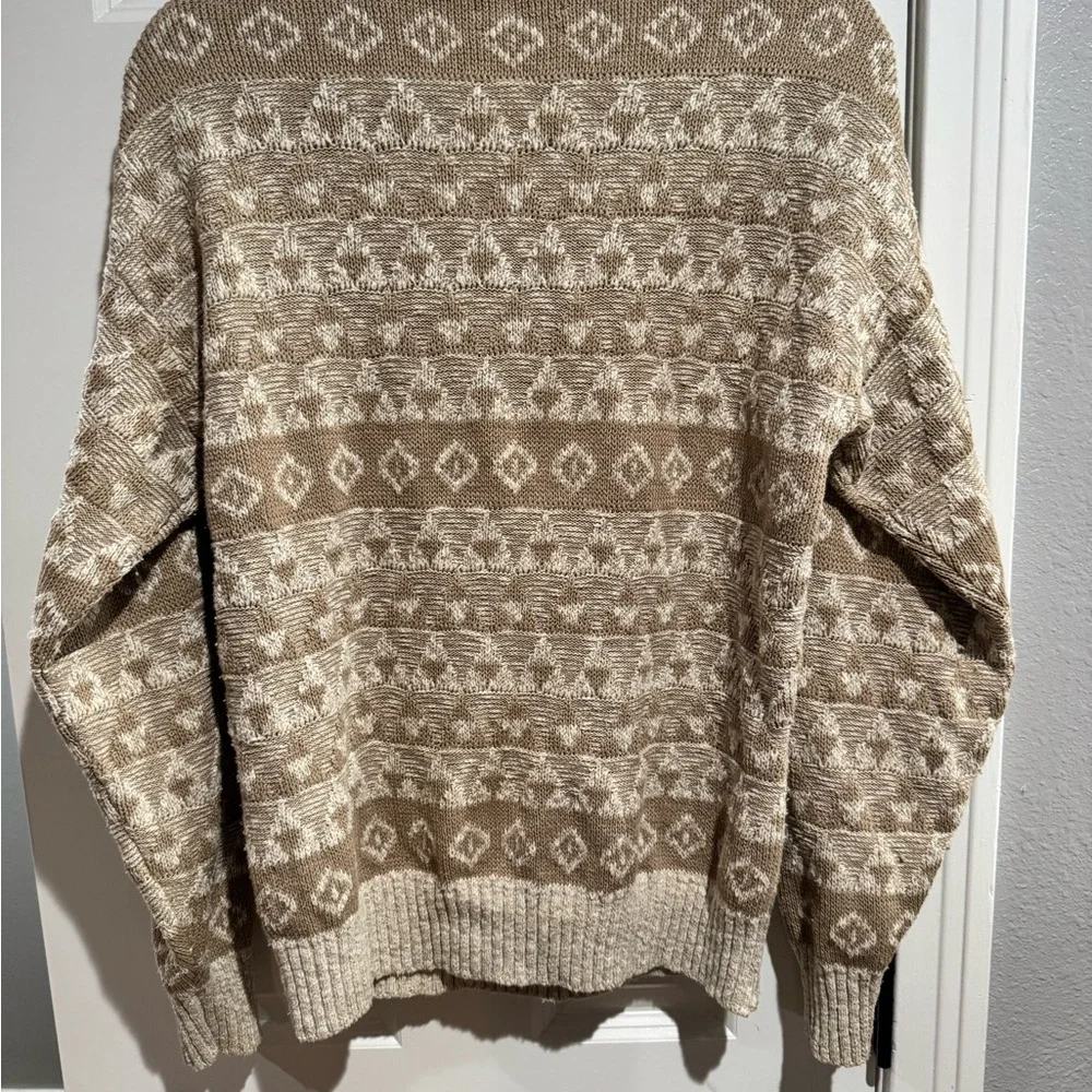 Men's Brown and Cream Patterned Crewneck Sweater - Picture 3 of 3